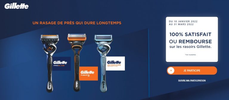 Gillette – Rasoir (100% remboursé) [Du 10 janvier 2022 au 31 Mars 2022]