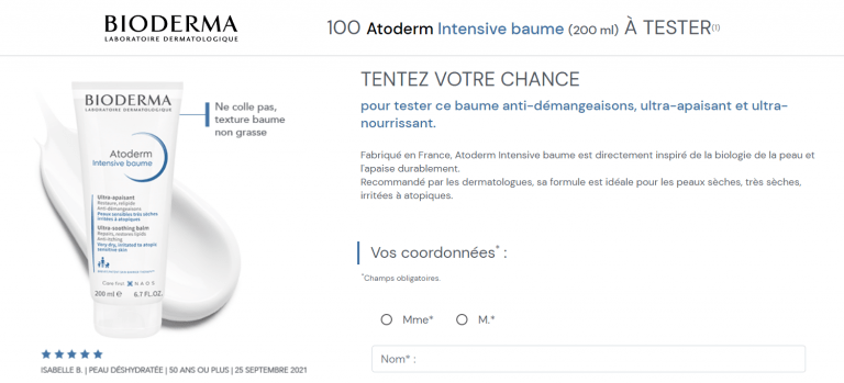 Testez gratuitement ce baume anti démangeaisons Atoderm Intensive de la marque Bioderma