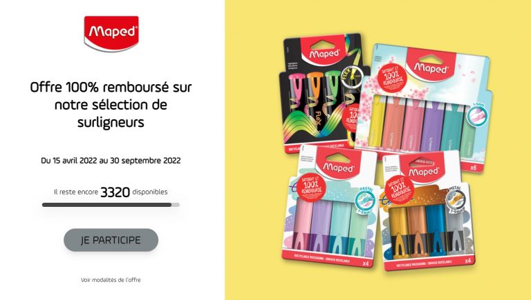 Offre 100% remboursé sur une sélection de surligneurs Maped [Du 15 Avril 2022 au 30 Septembre 2022]
