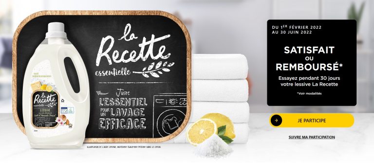 Offre 100% remboursé de la lessive « La recette essentielle » [Du 1er février 2022 au 30 juin 2022]