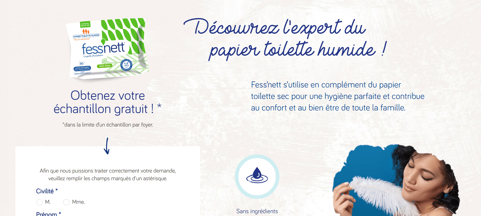 Recevez votre échantillon gratuit de papier toilette humide Fess'nett