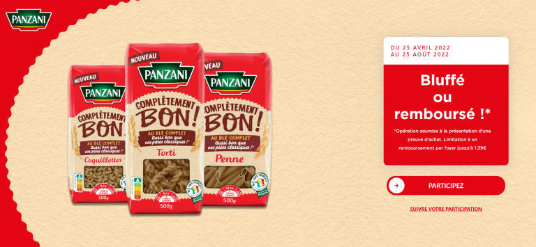 Du 25 avril 2022 au 25 août 2022, offre de remboursement sur la gamme « Complètement bon ! » de Panzani