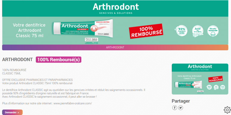 Offre 100% remboursé pour l&rsquo;achat d&rsquo;un dentifrice Arthrodont CLASSIC (Offre Quoty)