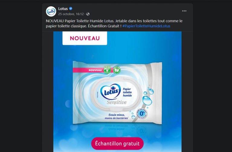 Obtenez un échantillon de papier toilette humide de la marque Lotus Lotus Sensitive [Avec Facebook]
