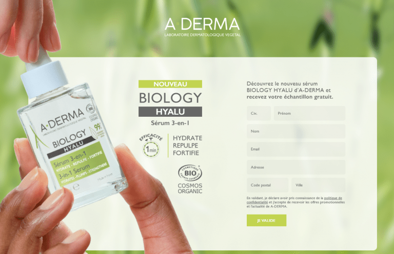 Inscrivez vous pour recevoir votre échantillon du sérum Biology Hyalu A-DERMA