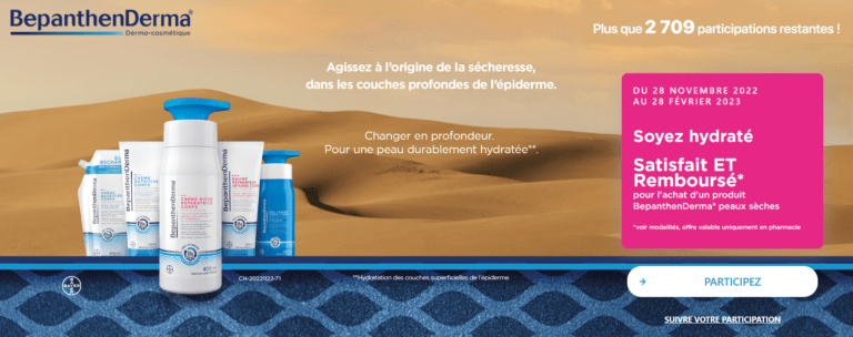 Offre satisfait et remboursé sur un produit BepanthenDerma peaux sèches [entre le 28/11/2022 et le 28/02/2023]