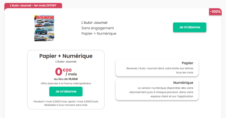 Un exemplaire gratuit version papier et numérique à choisir entre : L&rsquo;Auto-Journal, Auto Plus, Sport Auto, Auto Plus Classiques