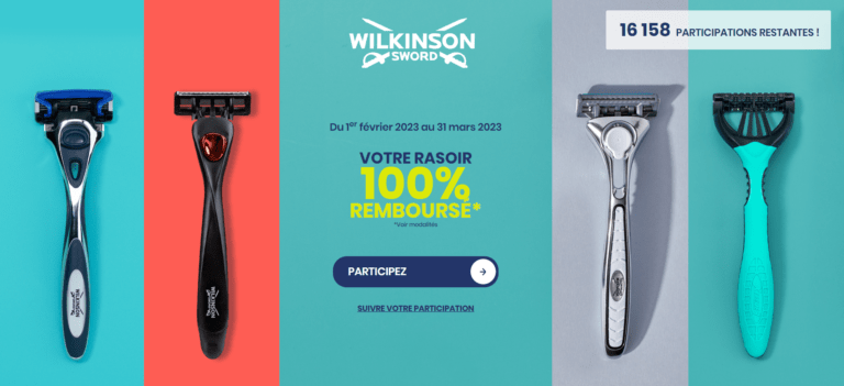 Du 01 février au 31 mars 2023, votre Rasoir WILKINSON est 100% remboursé