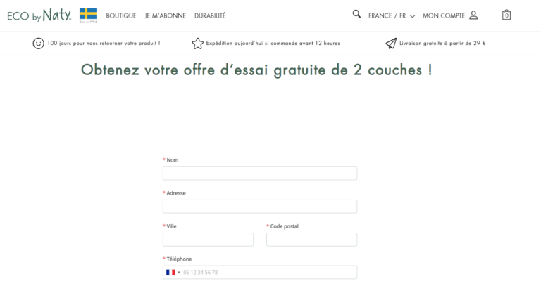 Obtenez votre offre d’essai gratuite de 2 couches Eco by Naty