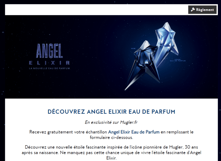 Recevez gratuitement votre échantillon Angel Elixir Eau de Parfum