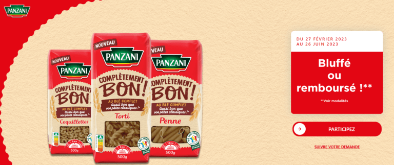 Du 27 février 2023 au 26 juin 2023, offre de remboursement sur la gamme « Complètement bon ! » de Panzani