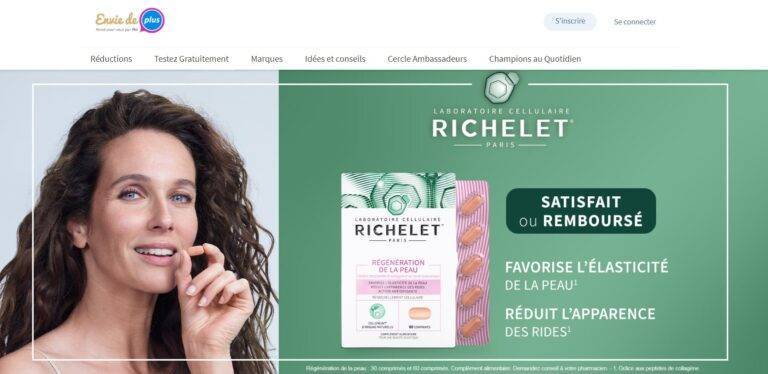 Offre Satisfait ou 100% remboursé sur le complément alimentaire RICHELET Régénération de la Peau [du 1er avril au 31 mai 2023]