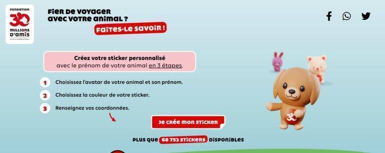 Bénéficiez gratuitement d&rsquo;un autocollant personnalisé « Animal à Bord » avec l&rsquo;association 30 millions d&rsquo;amis.