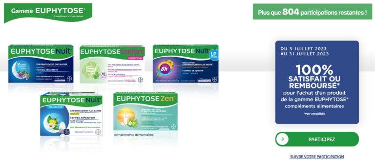 Du 3 Juillet 2023 au 31 juillet 2023, bénéficiez d&rsquo;une offre de remboursement sur un produit Euphytose