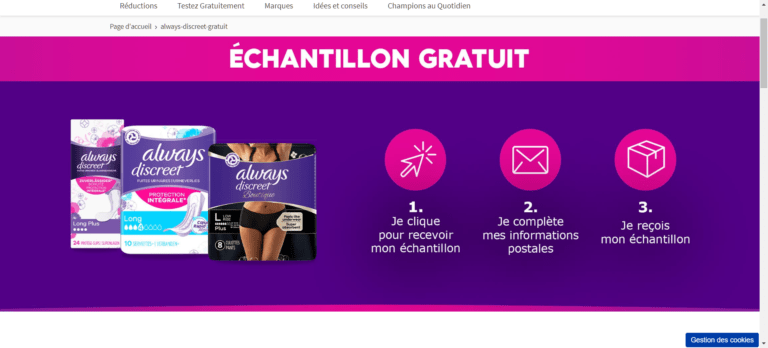 Demandez votre échantillon Always Discreet pour fuites urinaires gratuitement (avec Envie de Plus)