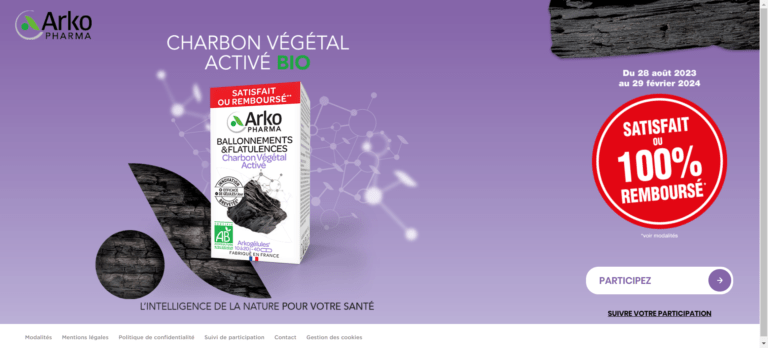 Satisfait ou 100% remboursé sur Arkogélules Charbon végétal BIO 40VG® [entre le 28/08/2023 et le 29/02/2024 inclus]