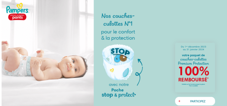 Votre paquet de couches culottes Pampers Premium Protection 100% remboursé (du 1er decembre 2023 au 31 janvier 2024)