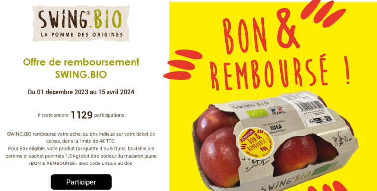 Offre 100% remboursé : Sur une référence de la marque Swing.bio [offre du 01/12/2023 au 15/04/2024]