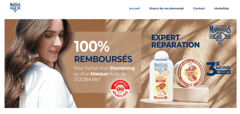 Satisfait ou remboursé pour l&rsquo;achat d&rsquo;un shampoing ou d&rsquo;un masque huile de jojoba bio Le Petit Marseillais [entre le 29/01/2024 et le 24/03/2024]