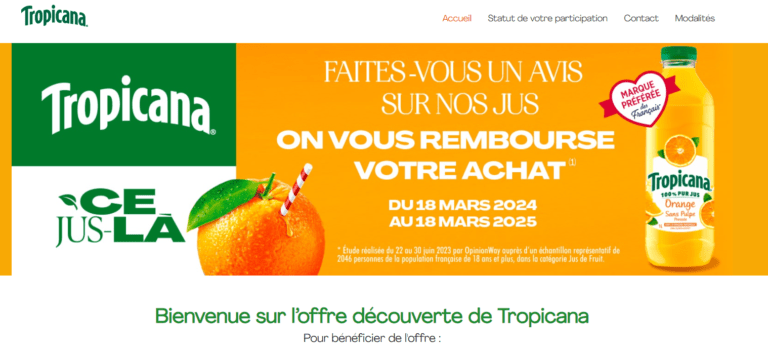 Offre découverte remboursement Tropicana [Du 18 mars 2024 au 18 mars 2025]