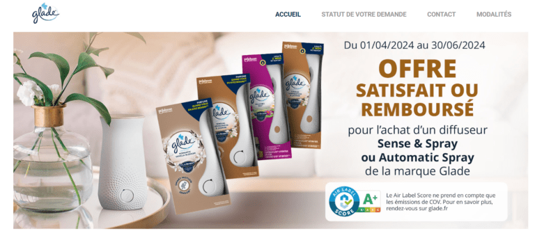 Offre Satisfait ou Remboursé pour l&rsquo;achat d&rsquo;un diffuseur Sense & Spray ou Automatic Spray de la marque Glade