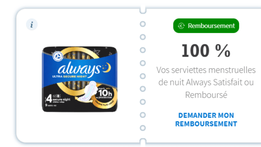 Vos serviettes menstruelles de nuit Always Satisfait ou Remboursé [débute le 01/09/2024 et se termine le 31/12/2024]